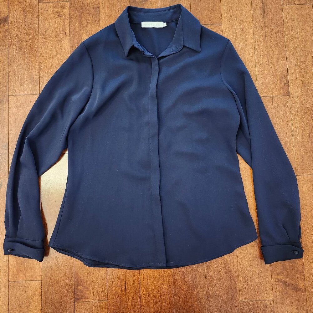 Anne Fontaine women's navy blue long sleeve button up blouse in size 40